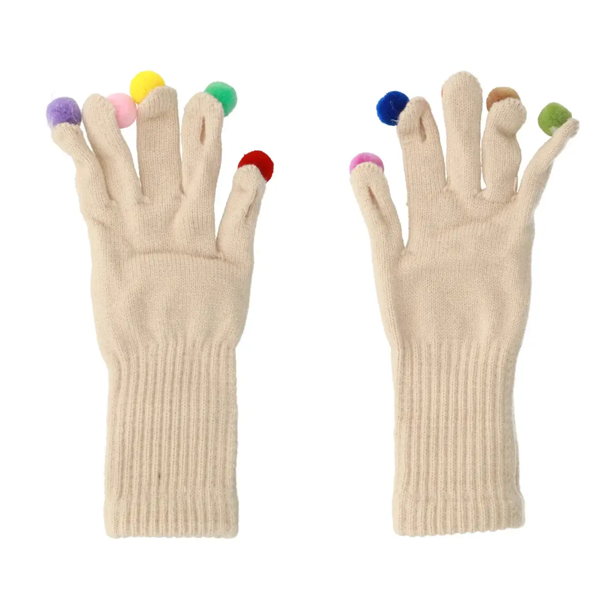 Gloves for touch screens with pom poms BEIGE