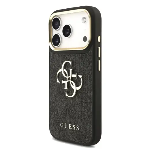 Guess 4G Metal Logo Gold Frame maciņš telefonam iPhone 18 Pro melns