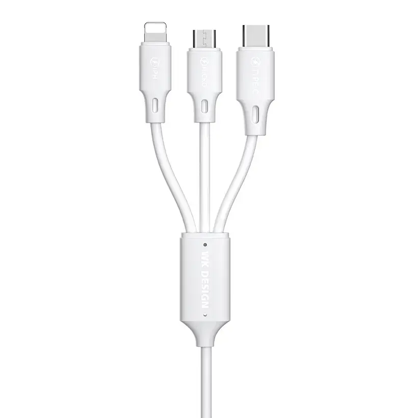 WK Design WDC-103th 3-in-1 провод для передачи данных и зарядки | USB-A на Micro USB, Lightning, USB-C | 10W | 1.15m | белый