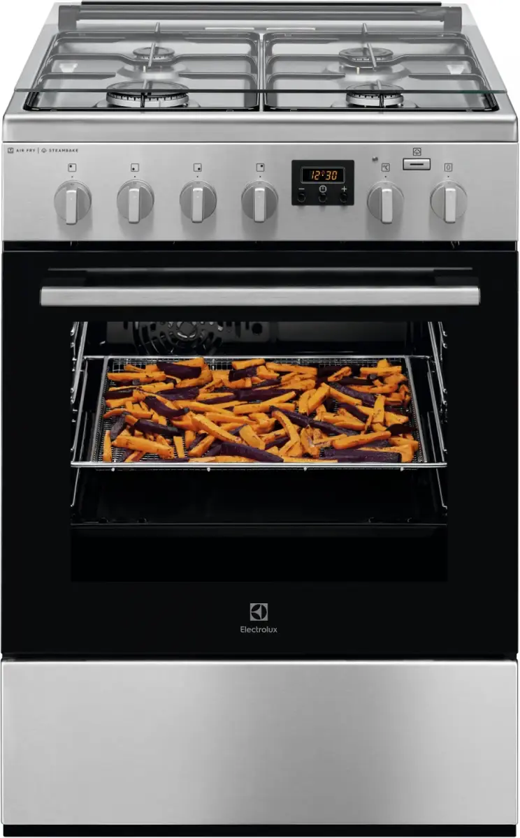 Electrolux gāzes plīts ar elektrisko cepeškrāsni, nerūsējoša tērauda ar pārklājumu pret pirkstu nospiedumiem, 60cm