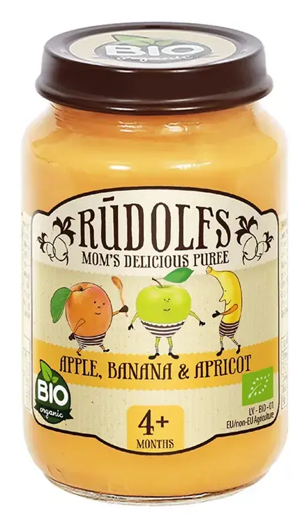 Biezenis RŪDOLFS BIO Ābolu, banānu, aprikožu, no 4 mēn., 190g