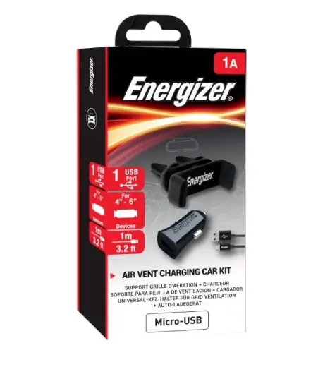 Energizer Car Set Essentials Phone Holder, Car Charger + microUSB Cable Black