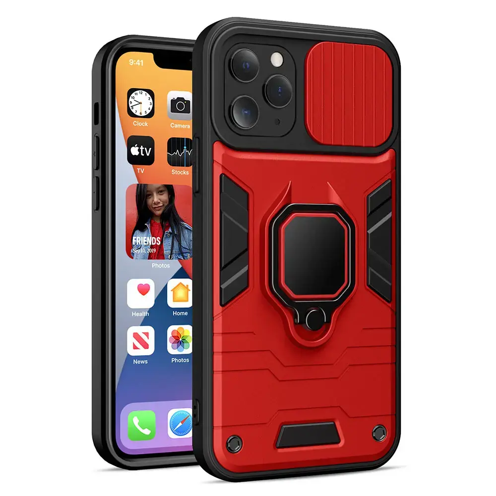 Ring Lens maciņš ar statīvu telefonam iPhone 14 Pro sarkans (ar kameras aizsargu)
