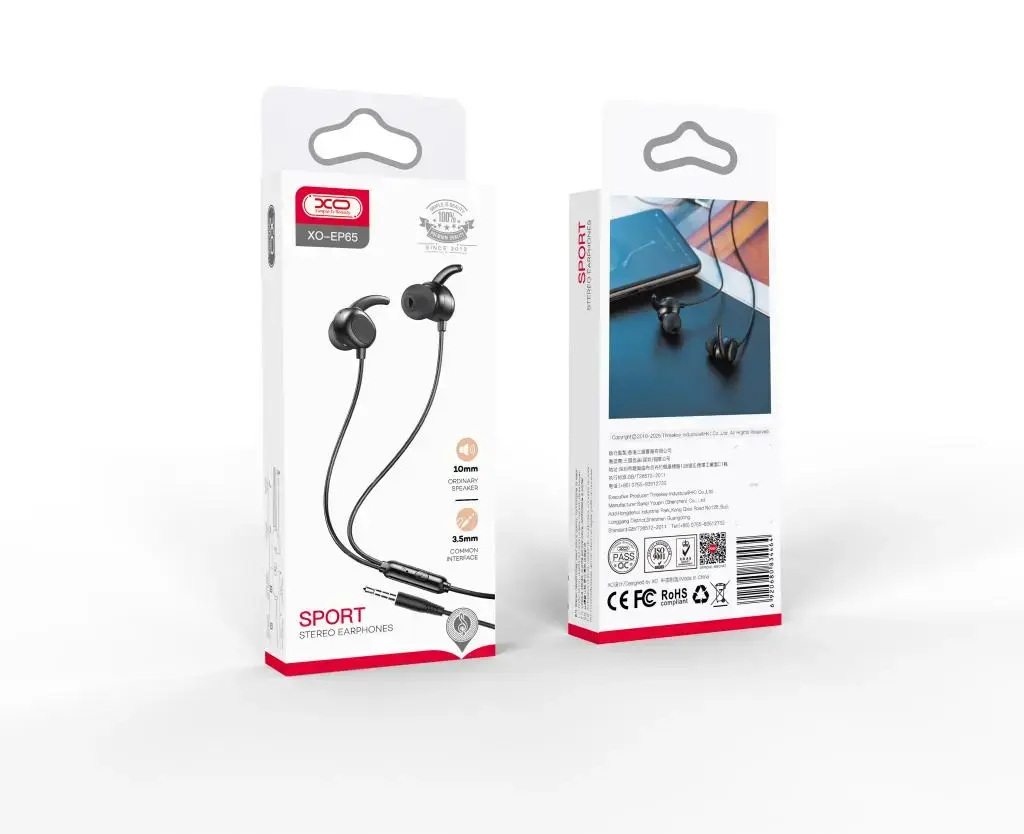 XO wired earphones EP65 jack 3,5 mm black