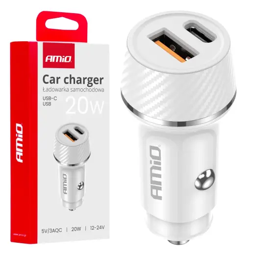 AMiO AMiO-03878 auto lādētājs | 20W | USB-A, USB-C