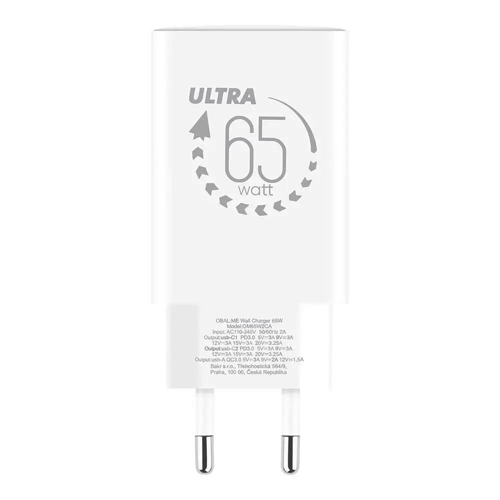 OBAL:ME GaN Wall Charger USB-A + 2xUSB-C 65W White (Damaged Package)