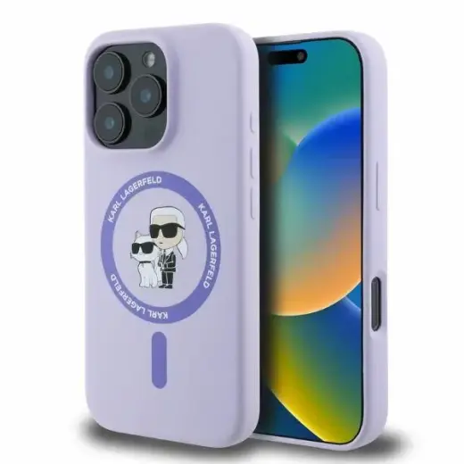 Original Pouch KARL LAGERFELD hardcase Silicone KC Heads Ring MagSafe KLHMP16MSCMKCRHU for Iphone 16 Plus purple