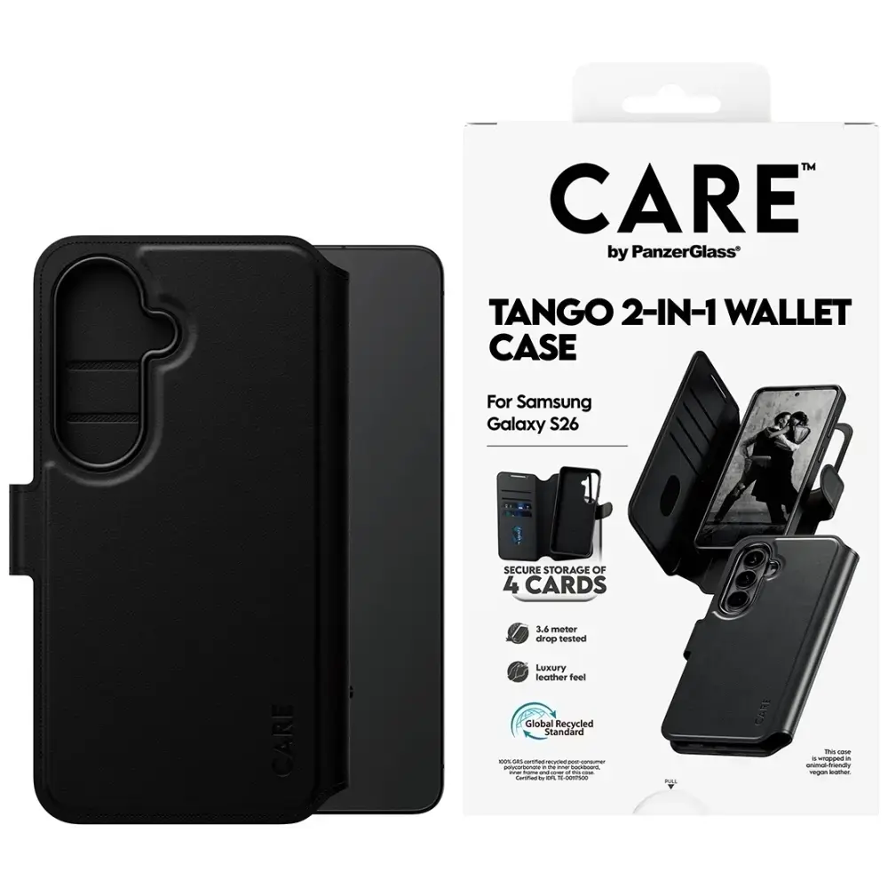 CARE by PanzerGlass Tango 2-in-1 grāmatveida maciņš telefonam Samsung Galaxy S26 (S942) melns