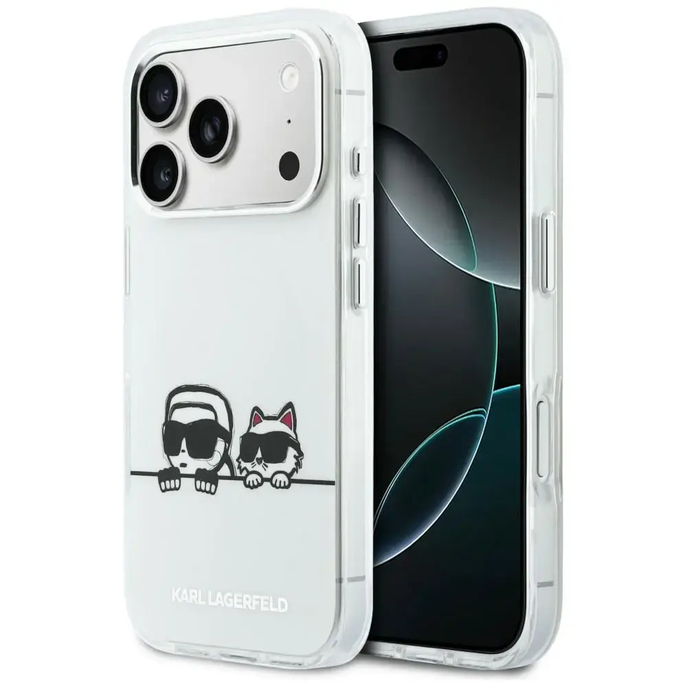Karl Lagerfeld IML Karl & Choupette Peekaboo Logo maciņš ar MagSafe atbalstu telefonam iPhone 17 Pro Max balts