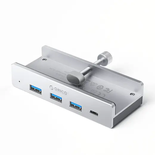 Orico MH4PC Hub Clamp-Mounted USB-C | 3x USB-A 3.0 + 1x USB-C 3.0 - Silver