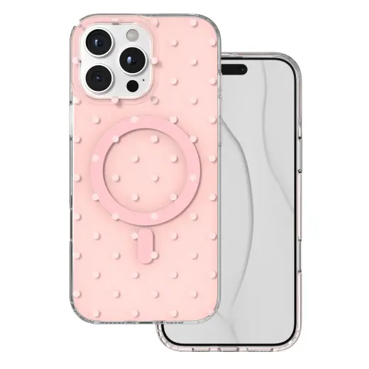 Bubble Dots Mag telefoni ümbris MagSafe toega iPhone 16 Pro Max roosa