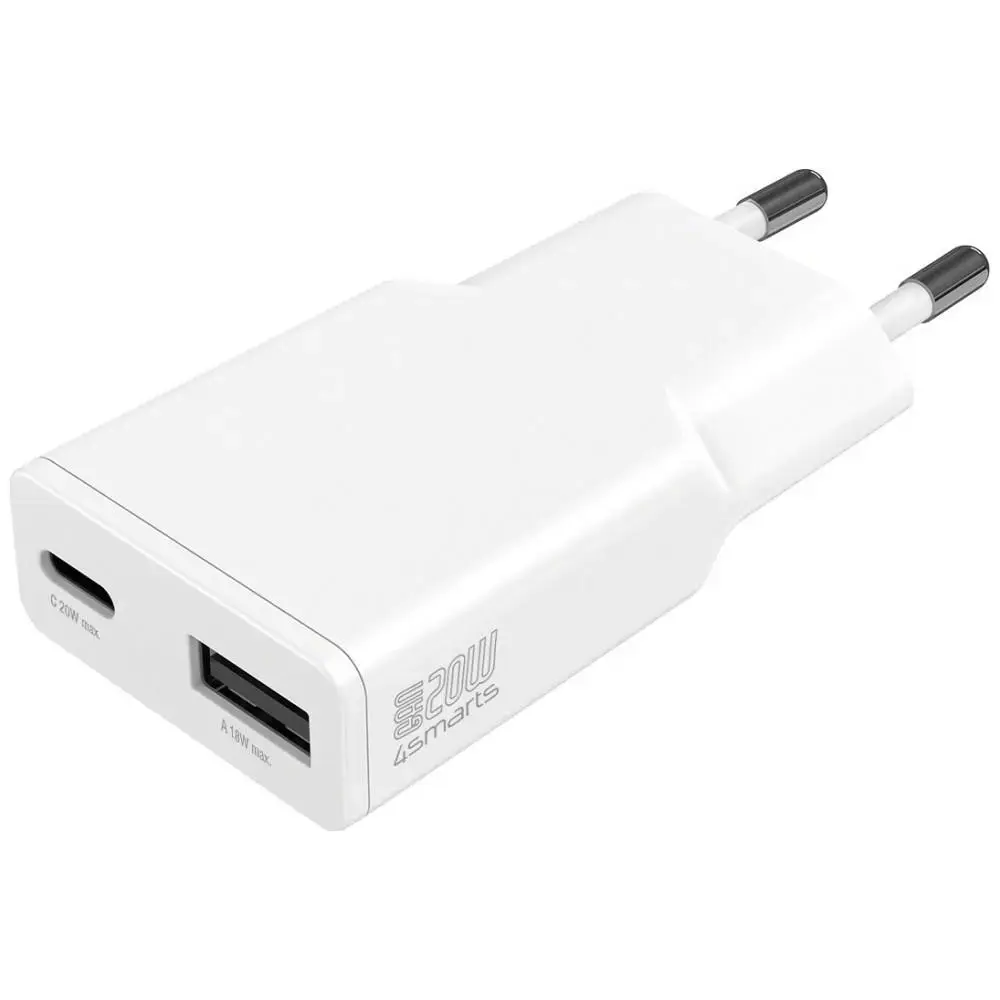 4smarts PDPlug Duos Slim tīkla lādētājs | 20W | PD, GaN | USB-C, USB-A | balts