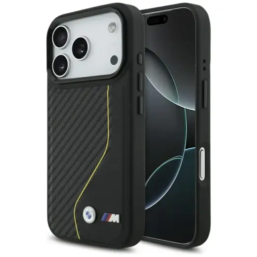 BMW M Carbon Line & Logo phone case with MagSafe support for iPhone 17 Pro yellow
