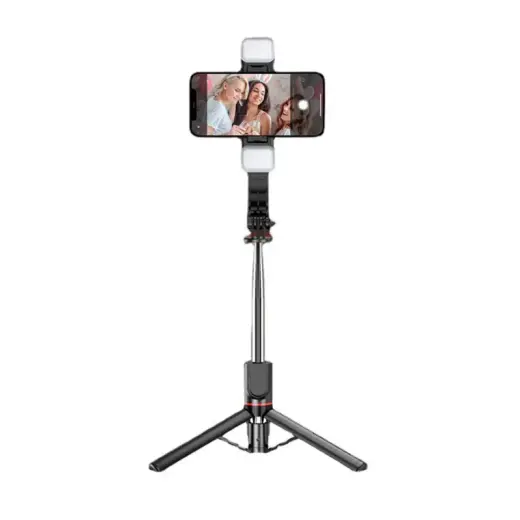 Selfie Stick - with detachable lamps, tripod and bluetooth remote control - L13D Black