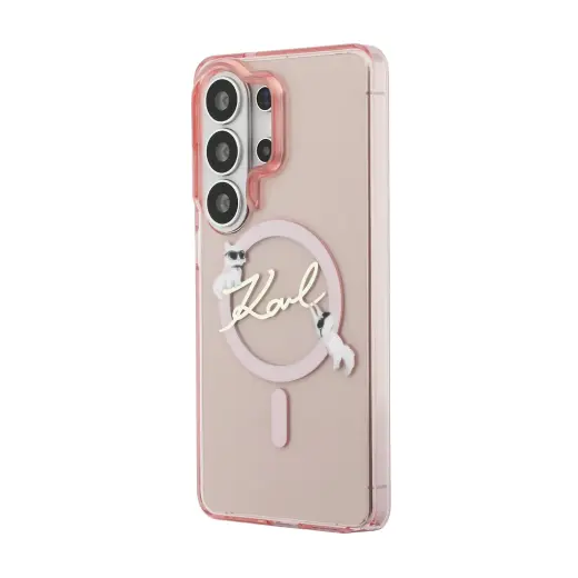 Karl Lagerfeld IML Choupette Karl Script Logo Magnetic Case for iPhone Samsung Galaxy S26 Ultra Pink