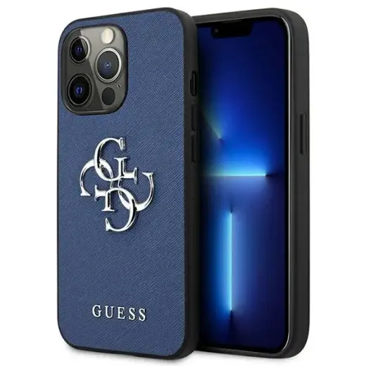 Guess GUHCP13LSA4GSBL iPhone 13 Pro | 13 6,1" niebieski|blue hardcase Saffiano 4G Metal Logo