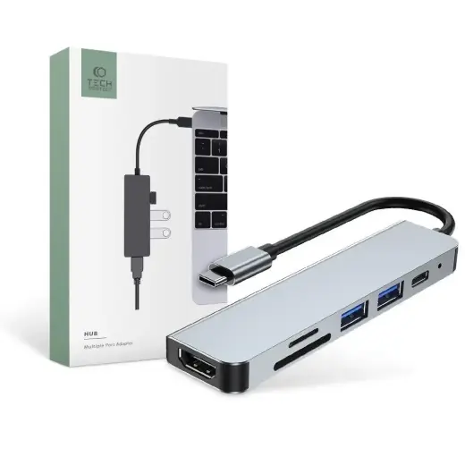 HUB Tech-Protect V4 6in1 USB-C - USB-A 3.0 | USB-A 2.0 | USB-C | HDMI | micro SD | TF | SD card reader - gray