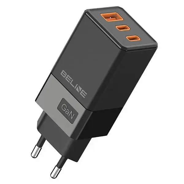 Beline BLN3CB65 tīkla lādētājs | 65W | GaN, PD 3.0, QC 3.0 | USB-C, USB-A | melns
