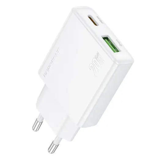 Borofone Wall charger BN24 Wish - USB + Type C - PD QC 3.0 20W white