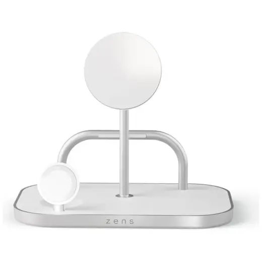 Zens 4-in-1 bezvadu lādētājs | Qi 2 | Saderīgs ar MagSafe | 60W | sudraba