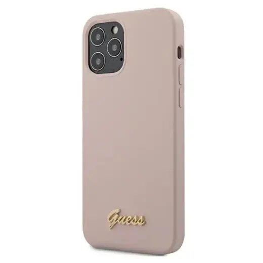 Guess GUHCP12MLSLMGLP iPhone 12|12 Pro 6,1" jasnoróżowy|light pink hardcase Silicone Script Gold Logo