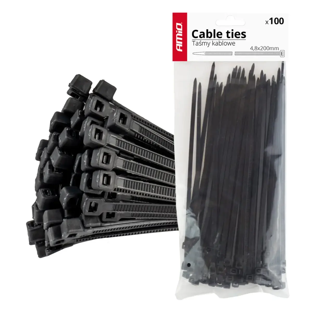Cable ties black 4,8x200mm - 100 pcs