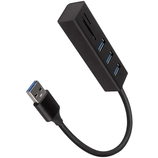 AXAGON HMA-CR3A 3x USB-A + SD/microSD, USB3.2 Gen 1 hub, metal, 20cm USB-A cable