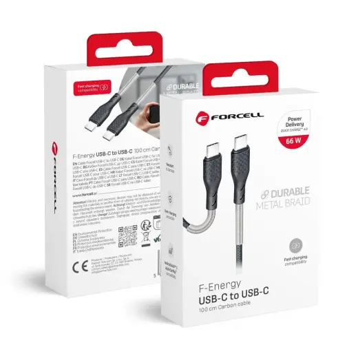 Forcell F-Energy CB-02C data transfer and charging cable | USB-C to USB-C | QC 4.0, PD | 66W | 1m | black