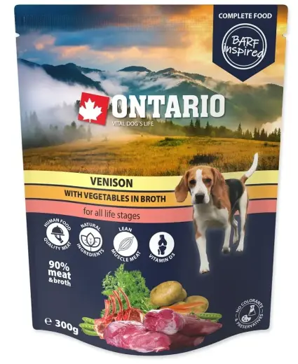Konservi suņiem : Ontario Dog Venison with vegetables in broth, 300 g
