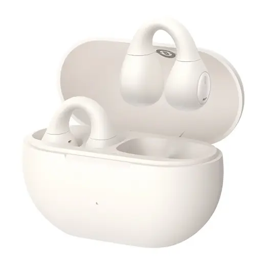 Baseus Bass 15 Clip OWS Wireless Headphones with Baseus Simple USB-C 3A 30cm Cable - White