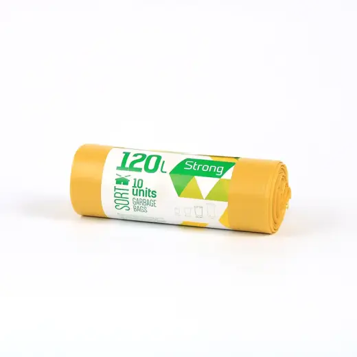 Atkritumu maisi SORTEX, tilpums 120 L, 10 gab., 35 mkr, dzelteni, LDPE, 70 x 100 cm