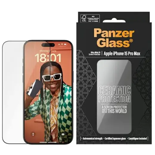 PanzerGlass Ceramic защитное стекло для телефона iPhone 15 Pro Max 6.7" Ultra-Wide-Fit Easy Aligner Included 2840