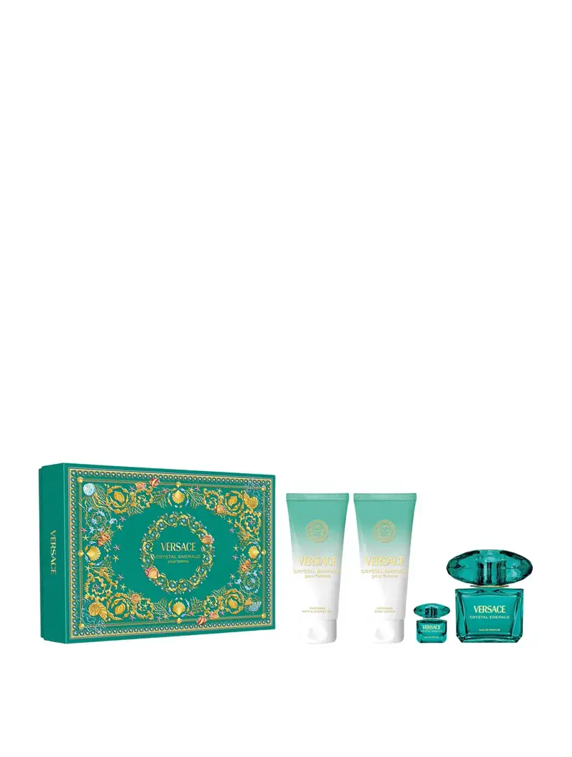 Set Versace: Crystal Emerald, Eau De Parfum, For Women, 90 ml + Crystal Emerald, Eau De Parfum, For Women, 5 ml *Miniature + Crystal Emerald, Hydrating, Body Lotion, 100 ml + Crystal Emerald, Shower Gel, 100 ml