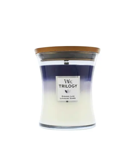 WoodWick Trilogy Evening Luxe scented candle with wooden wick 275 g