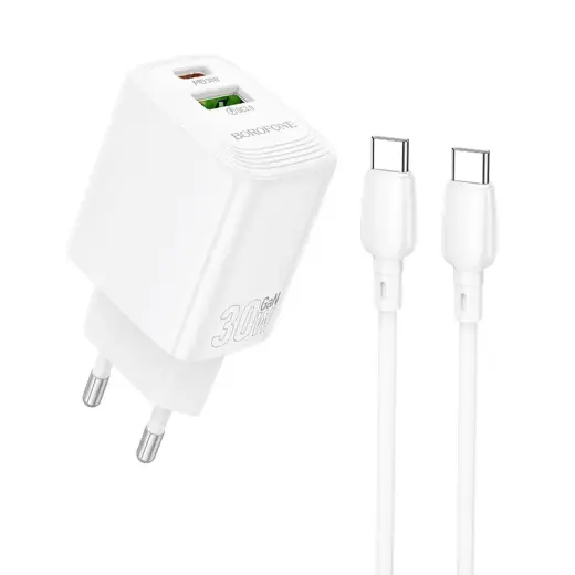 Borofone Wall charger BN29 Fuente | 30W | QC | PD | USB | Type C | white