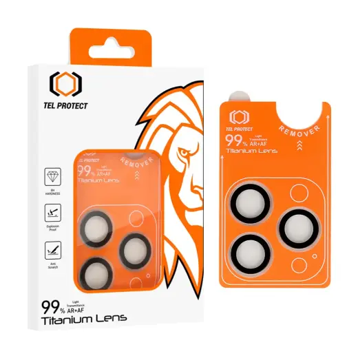 Tempered glass Tel Protect Titanium Lens 99% AR on camera for Iphone 15 Pro/15 Pro Max transparent (lens 3 pcs)