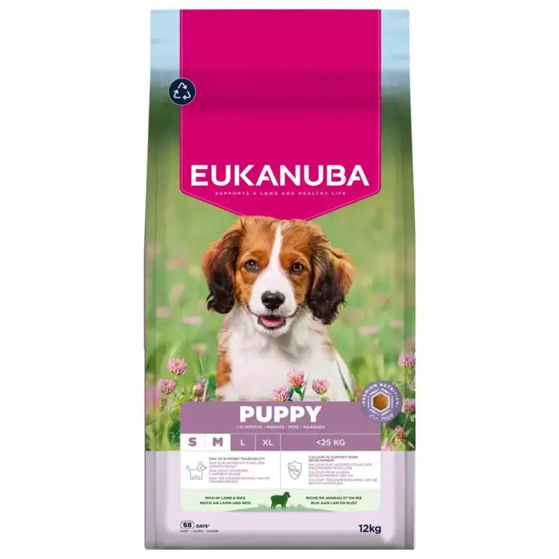 Sausa barība kucēniem - Eukanuba Puppy & Junior Small & Medium Lamb & Rice 12 kg