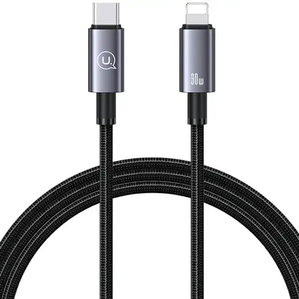 USAMS SJ662USB01 datu pārraides un uzlādes vads | USB-C uz Lightning | 30W | 1.2m | pelēks