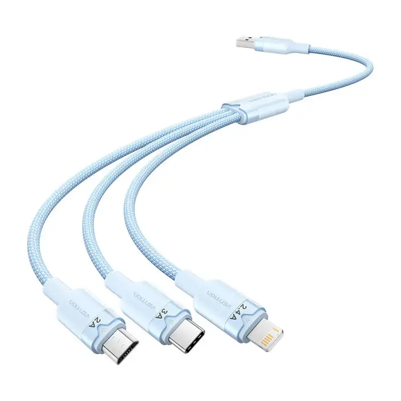 Vention CTPLG 3-in-1 datu pārraides un uzlādes vads | USB-A uz USB-C, Lightning, Micro USB | 60W | 1.5m | zils