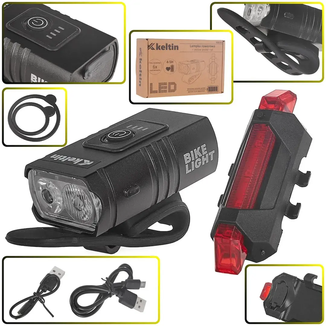 Ūdensizturīgs velosipēda apgaismojuma komplekts USB IPX4 – Priekšējais 800lm + Aizmugurējais 120lm