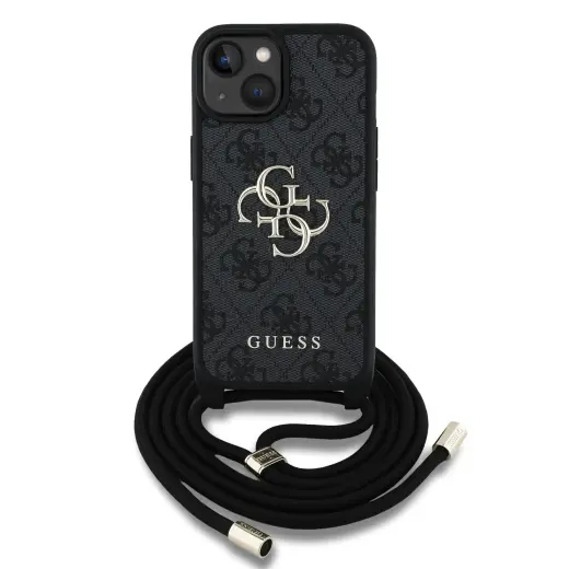 Guess PU 4G Metal Logo Crossbody Strap Case for iPhone 15 Black