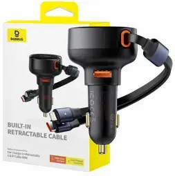 Baseus Enjoyment C00057802111-02 automašīnas lādētājs | 60W | PD, QC | USB-C, USB-A, Lightning | ar USB-C un Lightning vadu komplektā | melns