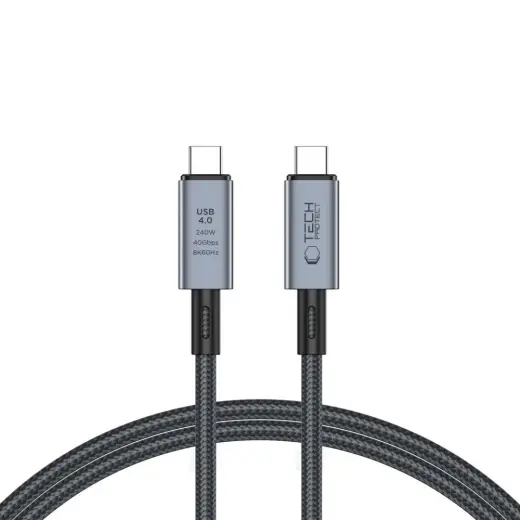 Tech-Protect UltraBoost Max datu pārraides un uzlādes vads | USB-C uz USB-C | 240W | 1m | pelēks