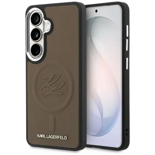 Karl Lagerfeld Embossed Ring Initials maciņš un ar statīvu telefonam Samsung Galaxy S26+ (S947) brūns