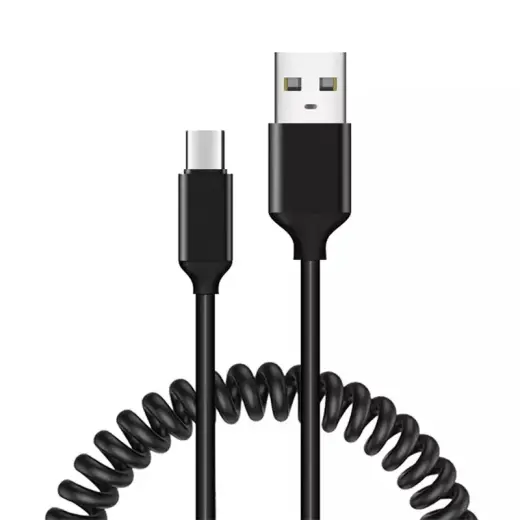Cable coiled  - USB to Type C - 66W 5A 1 metre black