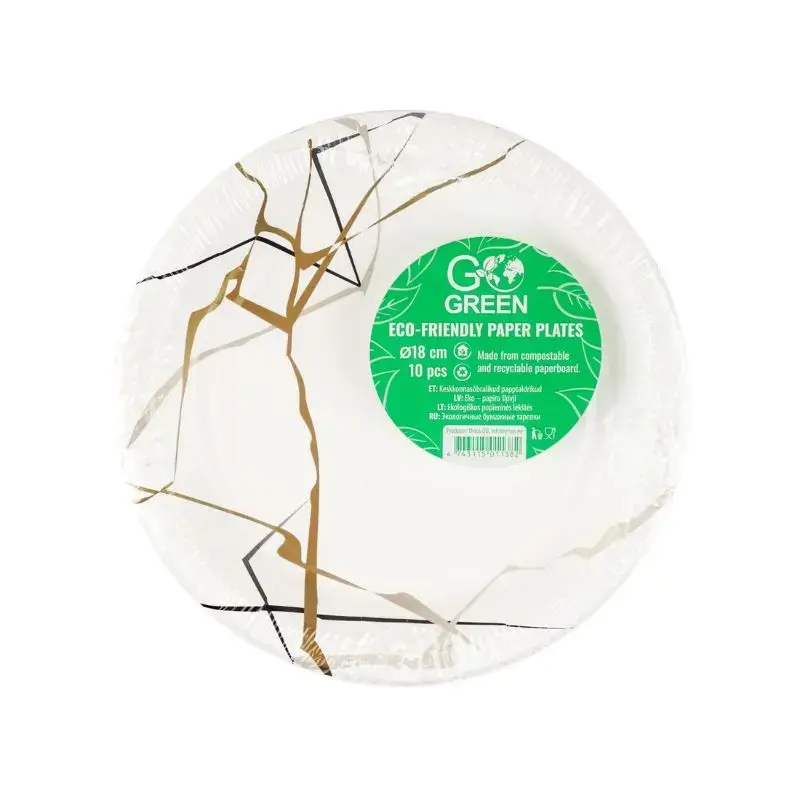 Ökoloogilised pabertaldrikud Marble Go Green Ø18cm 10 tk./ 0,07kg