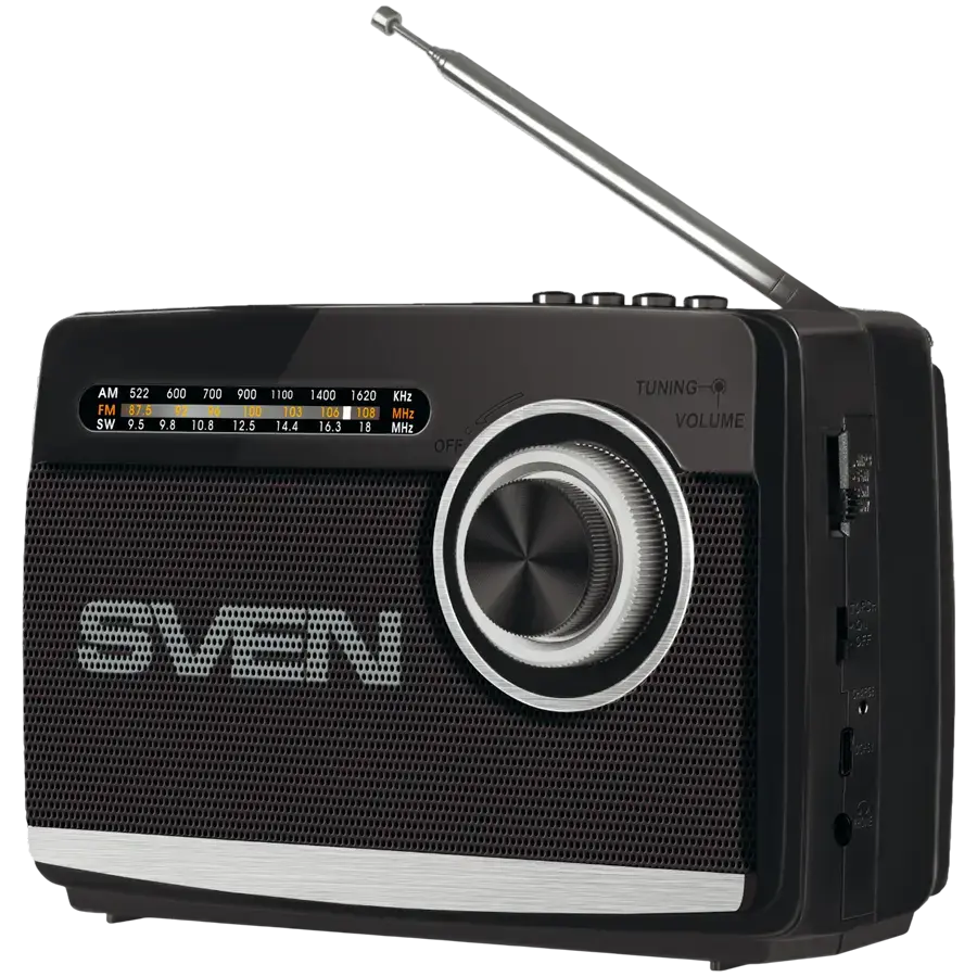 Speaker SVEN SRP-155, black (3W, Bluetooth, FM/AM/SW, USB, microSD, flashlight, battery)
