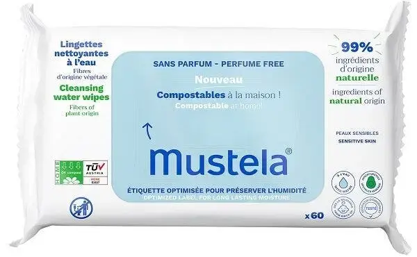 Mustela by Mustela Compostable Cleansing Water Wipes Fragrance Free -60wipes for WOMEN