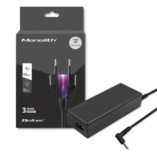 Qoltec Power adapter for laptop HP 65W | 19.5V | 3.33A | 4.5*3.0+pin | adapter 4.5*3.0+pin/7.4*5.0+pin | +power cable