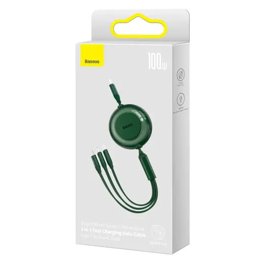 Baseus Bright Mirror 4 3-in-1 data transfer and charging cable | USB-C to Micro USB, Lightning, USB-C | 100W | 1.1m | green